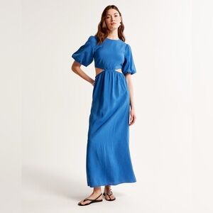 Abercrombie & Fitch Short-Sleeve Cutout Maxi Dress in Blue XS